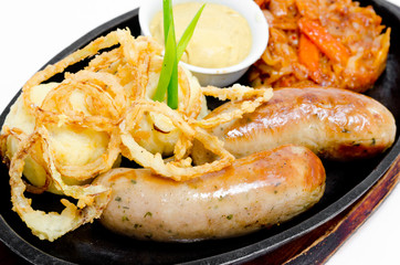 grilled frankfurters with potatoes