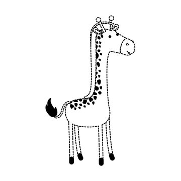 giraffe cartoon in black dotted contour vector illustration