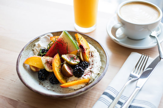 Oatmeal topped with fruit breakfast