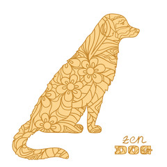 Dog. Line art. Boho style. Hand drawn dog with abstract patterns on isolation background. Design for spiritual relaxation for adults. Outline for tattoo, printing on t-shirts. Design Zentangle