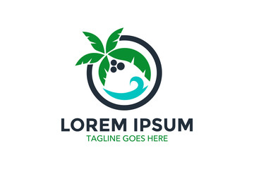 resort logo with beach and coconut palms view