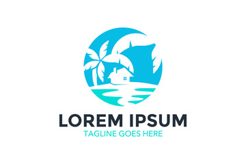 resort logo with beach and coconut palms view