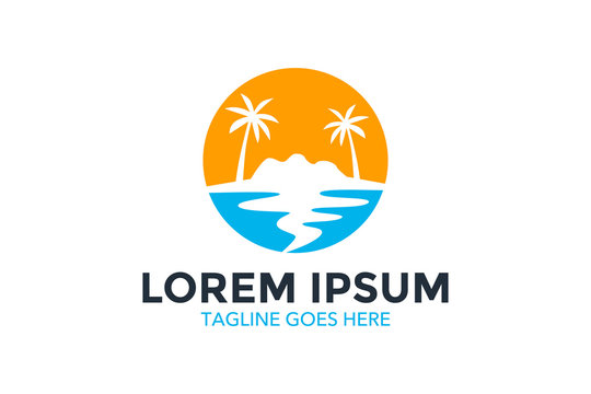 resort logo with beach and coconut palms view