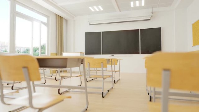 Empty Modern Classroom And Desks