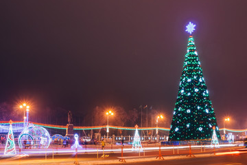 The city square in the evening. New Year