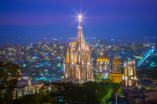 Mexico - Parroquia de San Miguel Arcangel at Night