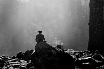 sitting peaceful in the lap of mountains