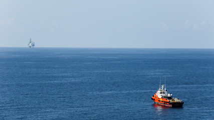 Supply boat transfer cargo go to the Offshore Industry oil and gas production petroleum.