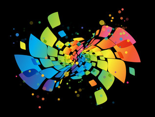 Rainbow background, abstract multicolored design element on black
