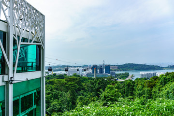 singapore cable car, transportation on the sentosa island to travel and sightseeing with aerial view 360 degree.