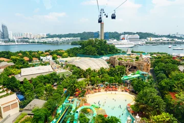 Fotobehang singapore cable car, modern transportation on the sentosa island to travel and sightseeing with aerial view 360 degree. singapore travel and cityscape. © yanadhorn