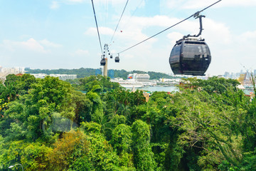 singapore cable car, modern transportation on the sentosa island to travel and sightseeing with aerial view 360 degree. singapore travel and cityscape.