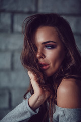 Portrait of a sexy woman with makeup and beautiful hair.
