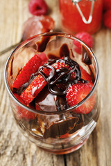 Chocolate dessert with strawberries.