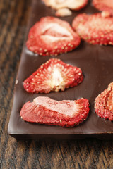 Bar of chocolate with dried strawberries