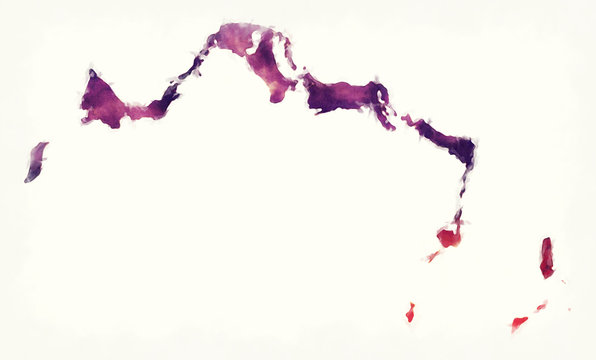 Turks and Caicos Islands watercolor map in front of a white background