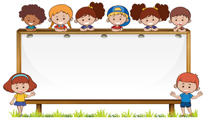 Naklejka premium Board template with kids in park