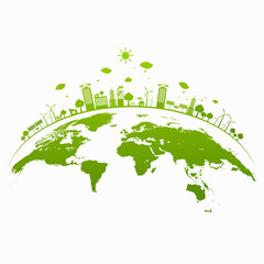 Ecology concept with green city on earth