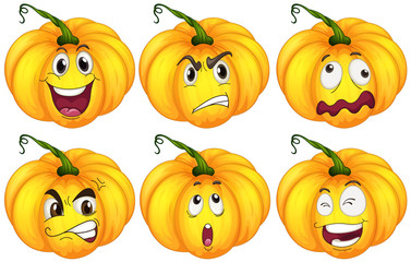 Pumpkins with different facial expressions