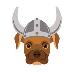 dog face in  viking helmet vector illustration flat style