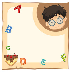 Paper template with happy boy and alphabets
