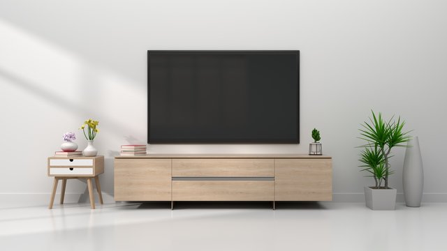 Wide screen TV in modern empty room,minimal designs, 3d rendering