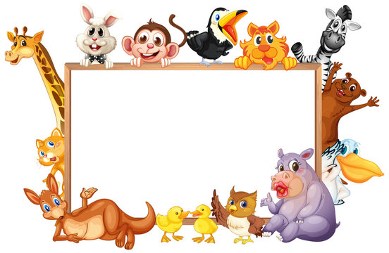 Border template with wild animals with happy face