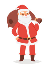 Christmas Santa Claus vector character pose illustration Xmas man in red traditional costume and Santa hat