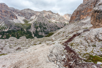 Italian army first line wire fence rests, Travenanzes Valley, theater of fierce fighting in 1915 -...