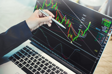business people working with stock trading forex with technical indicator tool on laptop