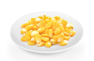 corn seeds in a plate on white background