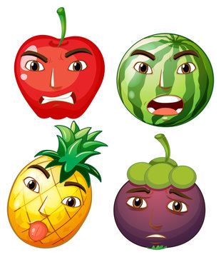 Different fruits with facial emotions