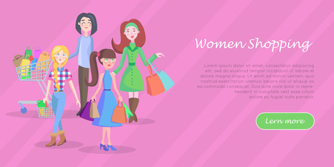 Women Shopping Conceptual Flat Vector Web Banner