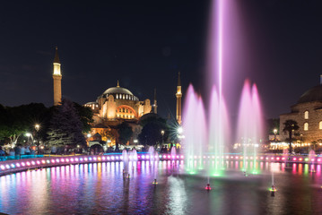 Fototapeta na wymiar View of Hagia Sophia with fountain in the foreground, Sultanahmet Park