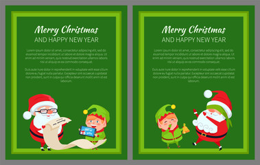 Merry Christmas New Year Poster Santa and Elf