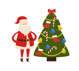 New Year Tree and Santa Claus Icon Vector Poster