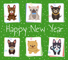 Happy New Year Pets Poster Vector Illustration