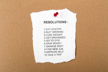List of resolutions pinned to a notice board
