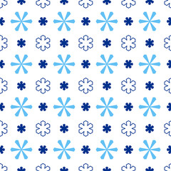 Blue christmas seamless pattern. Blue snowflakes on the white background