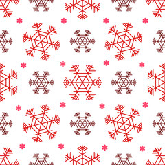 Red christmas seamless pattern. Red snowflakes on the white background