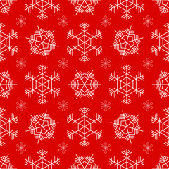 Red christmas seamless pattern. White snowflakes on the red background
