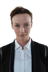 Businesswoman standing against white background