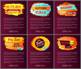 Autumn Sale Posters Set Promo Advertising Labels