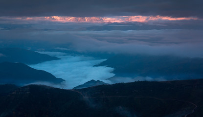 sea of clouds on  the Cattle Back Mountain in western Sichuan, China