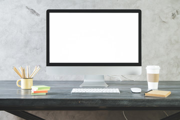 Creative desk with clean white pc screen