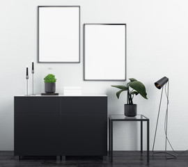 Contemporary cupboard with empty posters