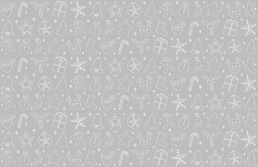 Seamless Christmas background with hand drawn ornaments. Vector.