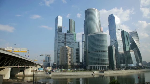 business complex of moscow city with modern futuristic architecture