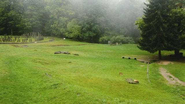 GRADISTEA DE MUNTE, ROMANIA - SEPTEMBER 21, 2017: Ruins of Dacian fortress Sarmizegetusa Regia in Orastie mountains. Romania