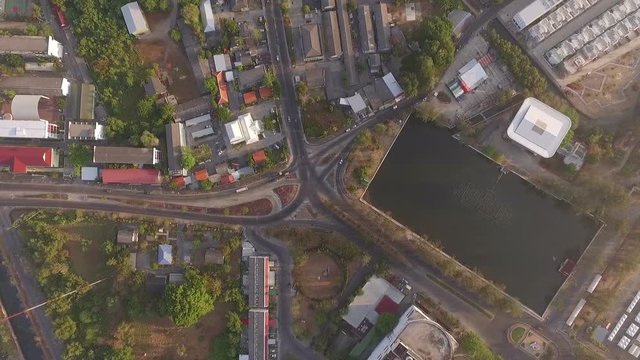 aerial view above Phuket city. new bridge across canal conect to main road
